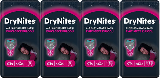 Drynites Emici Gece Külodu/Külot Bez Kız 8-13 Yaş 30-48KG Large 36 Adet 4PK*9 Alt Islatmalara Karşı