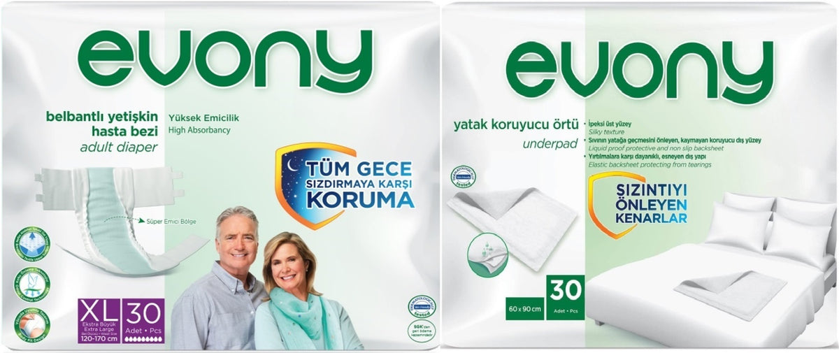 Evony Yetişkin Bezi Bel Bantlı Tekstil Yüzey Ekstra Büyük 30 Adet+ Yatak Koruyucu Örtü 30 Adet