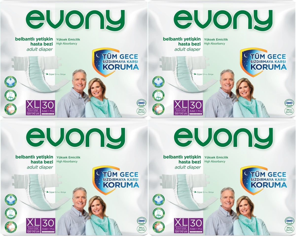 Evony Yetişkin Bezi Bel Bantlı Tekstil Yüzey Ekstra Büyük (XL) 120 Adet (4PK*30)