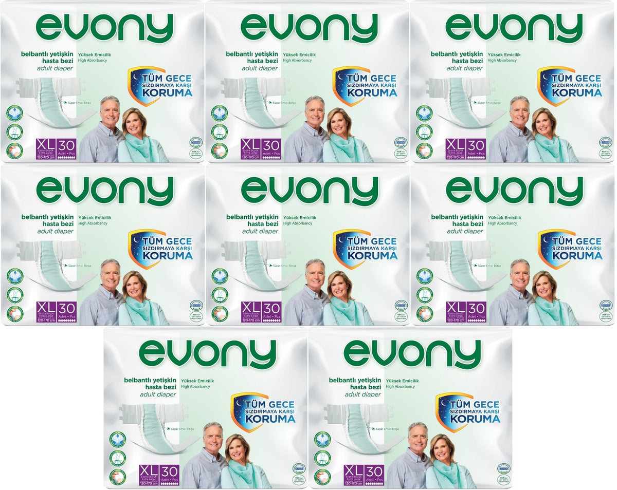 Evony Yetişkin Bezi Bel Bantlı Tekstil Yüzey Ekstra Büyük (XL) 240 Adet (8PK*30)