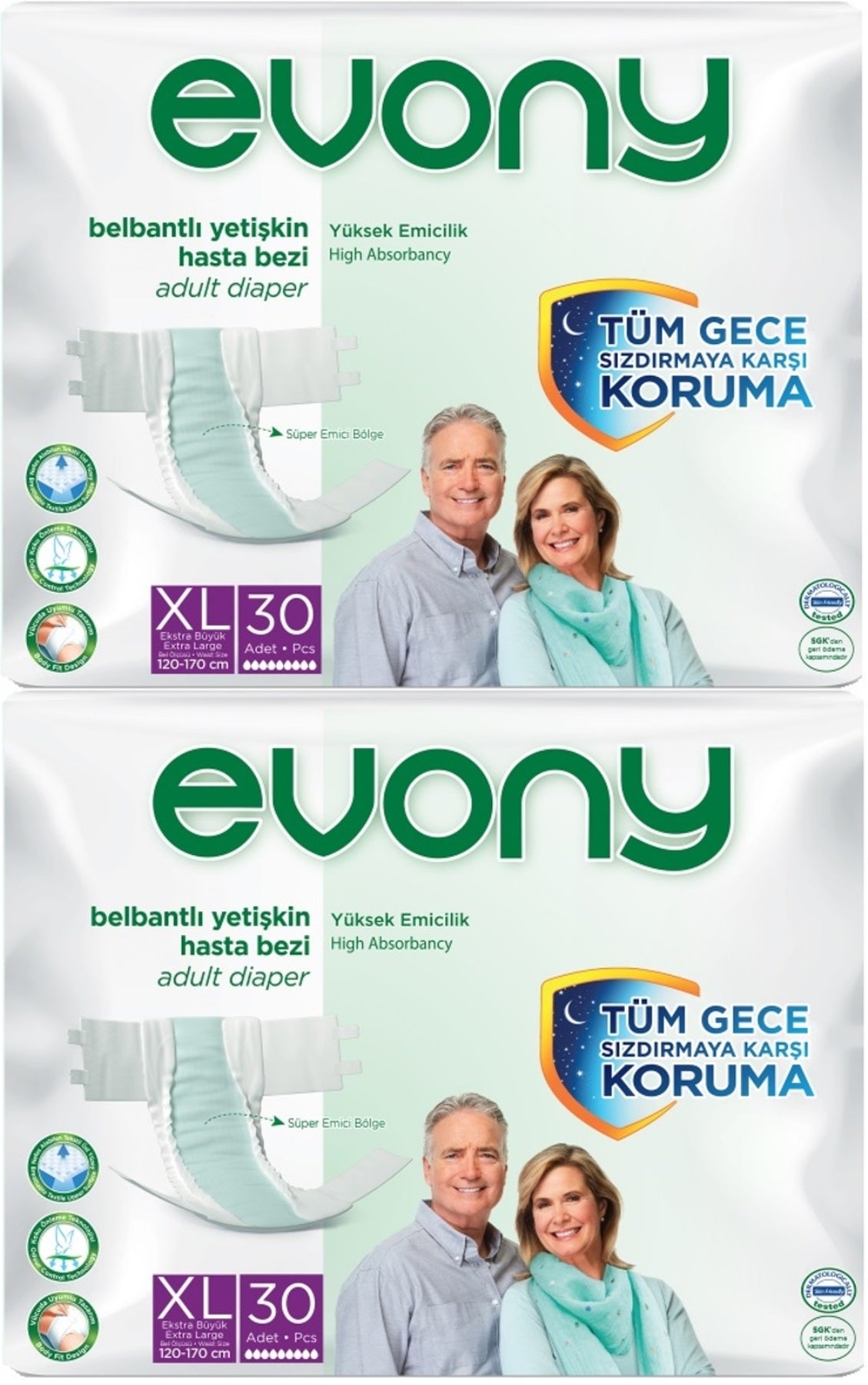Evony Yetişkin Bezi Bel Bantlı Tekstil Yüzey Ekstra Büyük (XL) 60 Adet (2PK*30)