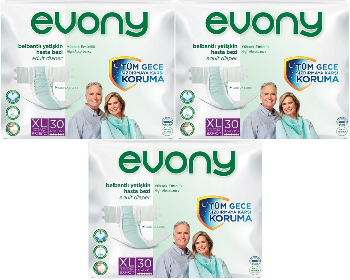 Evony Yetişkin Bezi Bel Bantlı Tekstil Yüzey Ekstra Büyük (XL) 90 Adet (3PK*30)