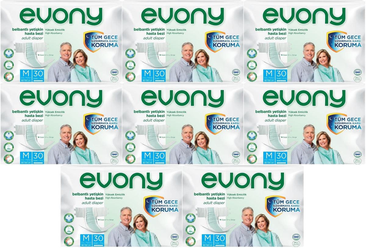 Evony Yetişkin Bezi Bel Bantlı Tekstil Yüzey M-Orta 240 Adet (8PK*30)