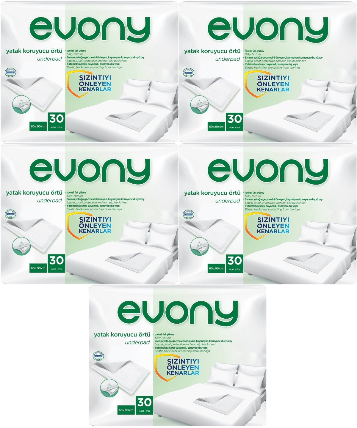 Evony Yetişkin Yatak Koruyucu Örtü 60*90CM 150 Adet (5PK*30) (Kaymaz Özellikli)