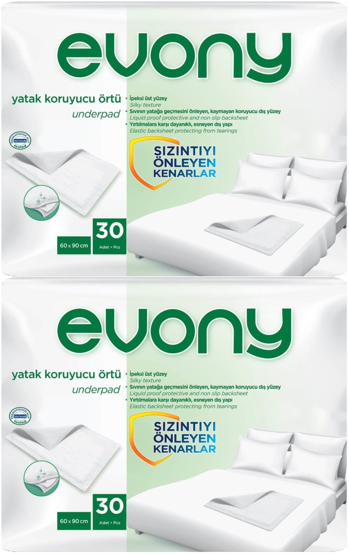 Evony Yetişkin Yatak Koruyucu Örtü 60*90CM 60 Adet (2PK*30) (Kaymaz Özellikli)