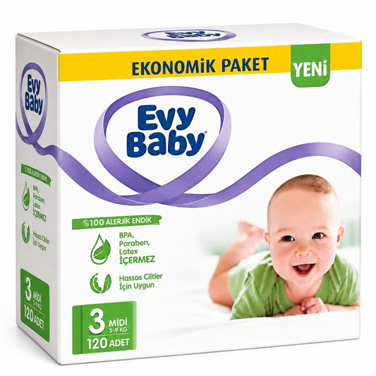 Evy Baby Bebek Bezi 3 Beden 5-9 KG Midi 120 Adet Süper Ekonomik Fırsat Pk