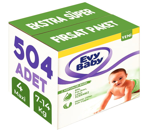 Evy Baby Bebek Bezi 4 Beden 7-14 KG Maxi 504 Adet Ekstra Süper Fırsat Pk