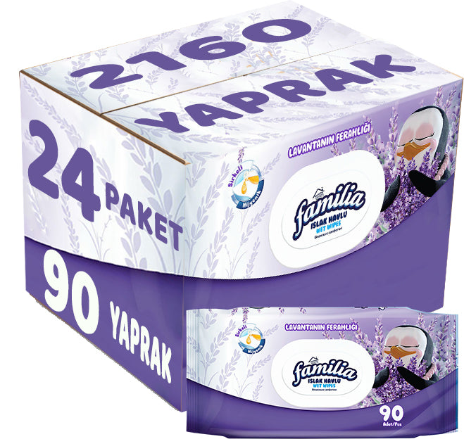 Familia Islak Havlu Mendil Lavantanın Ferahlığı 90 Yaprak Plastik Kapaklı 24 Lü Set 2160 Yaprak