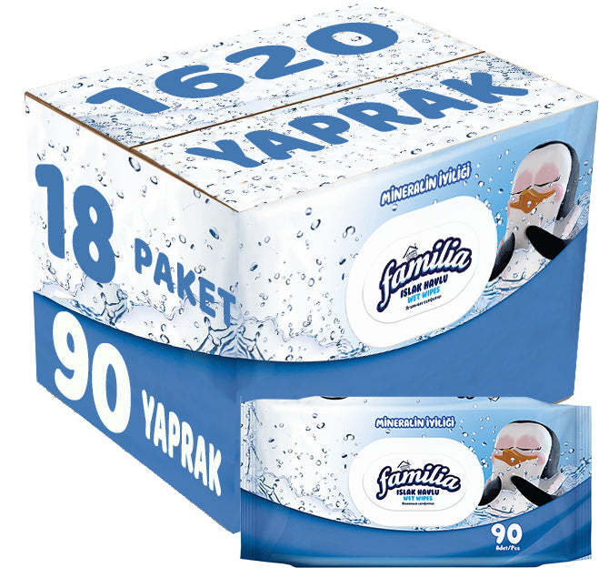 Familia Islak Havlu Mendil Mineralin İyiliği 90 Yaprak Plastik Kapaklı 18 Li Set 1620 Yaprak