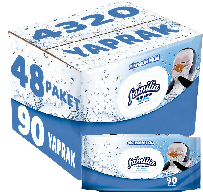 Familia Islak Havlu Mendil Mineralin İyiliği 90 Yaprak Plastik Kapaklı 48 Li Set 4320 Yaprak