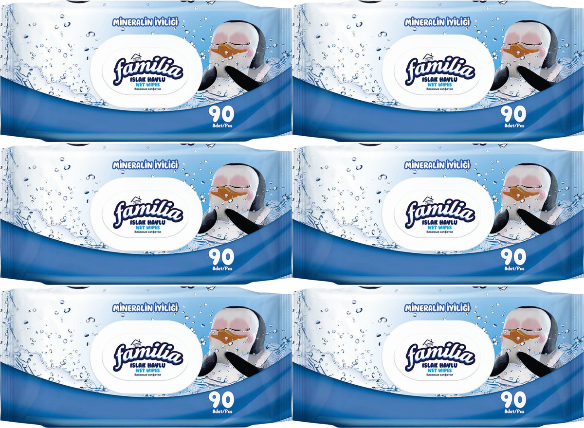 Familia Islak Havlu Mendil Mineralin İyiliği 90 Yaprak Plastik Kapaklı 6 Lı Set 540 Yaprak
