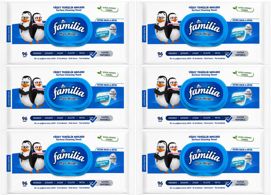 Familia Yüzey Temizlik Havlusu 96 Yaprak Maxi Hijyen Kabartma Doku Plastik Kapaklı 6 Lı Set 576 Yprk