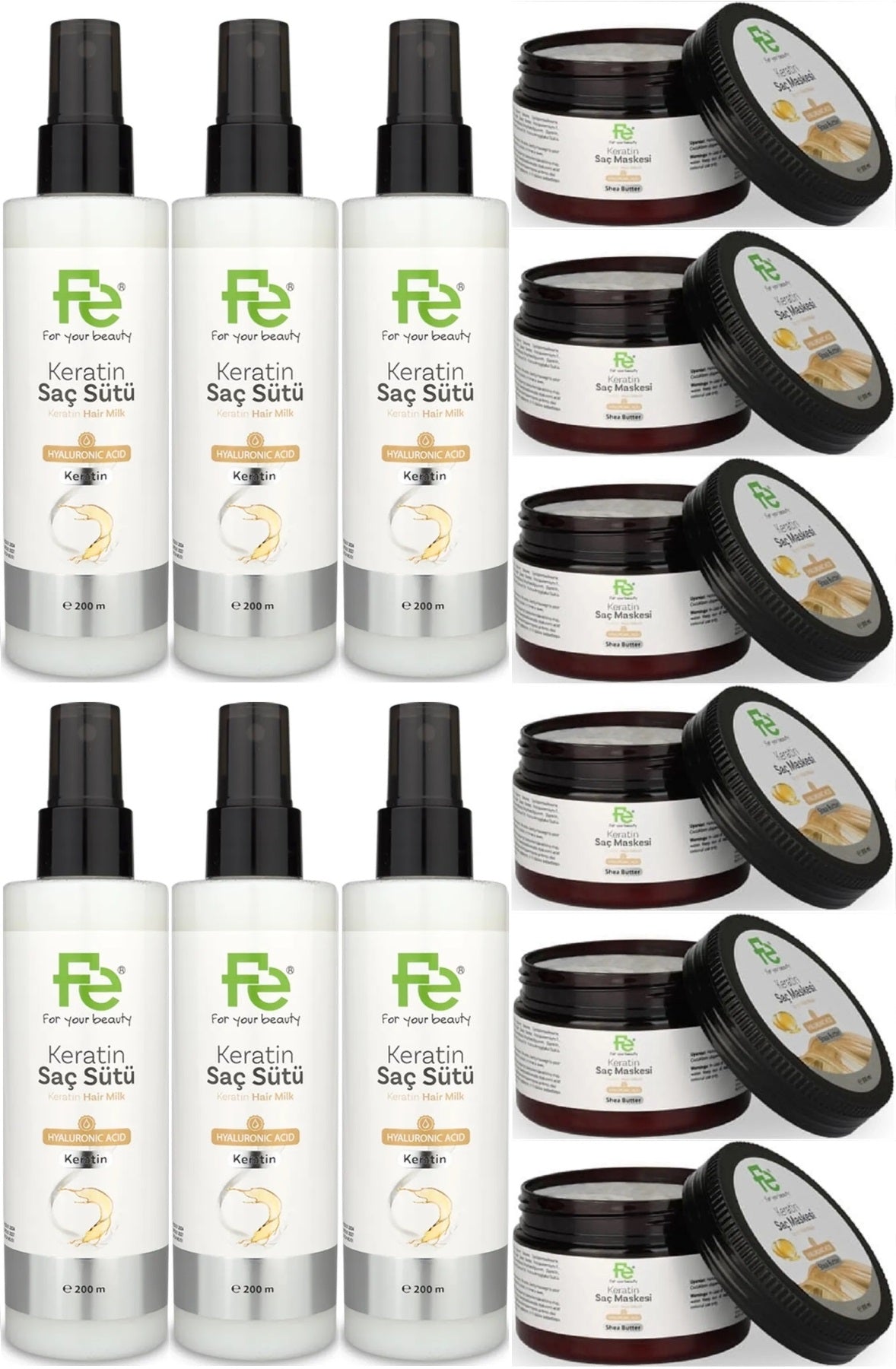 Fe Keratin Saç Sütü 200ML & Saç Maskesi 300ML (Karma 12 Li Set)