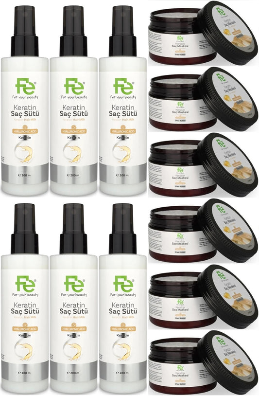 Fe Keratin Saç Sütü 200ML & Saç Maskesi 300ML (Karma 12 Li Set)