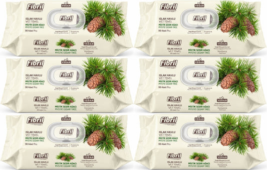 Fibril Islak Havlu Mendil 90 Yaprak Mistik Sedir Ağacı Plastik Kapaklı (6 Lı Set) 540 Yaprak
