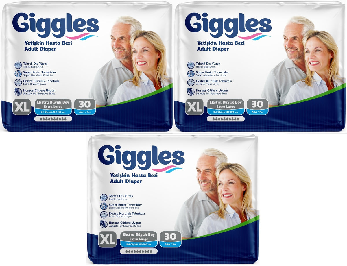 Giggles Yetişkin Bezi Bel Bantlı Tekstil Yüzey Ekstra Büyük (XL) 90 Adet (3PK*30)