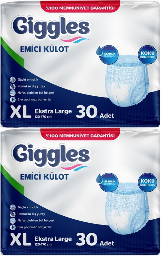 Giggles Yetişkin Bezi Emici Külot Ekstra Büyük (XL) 60 Adet (2PK*30)