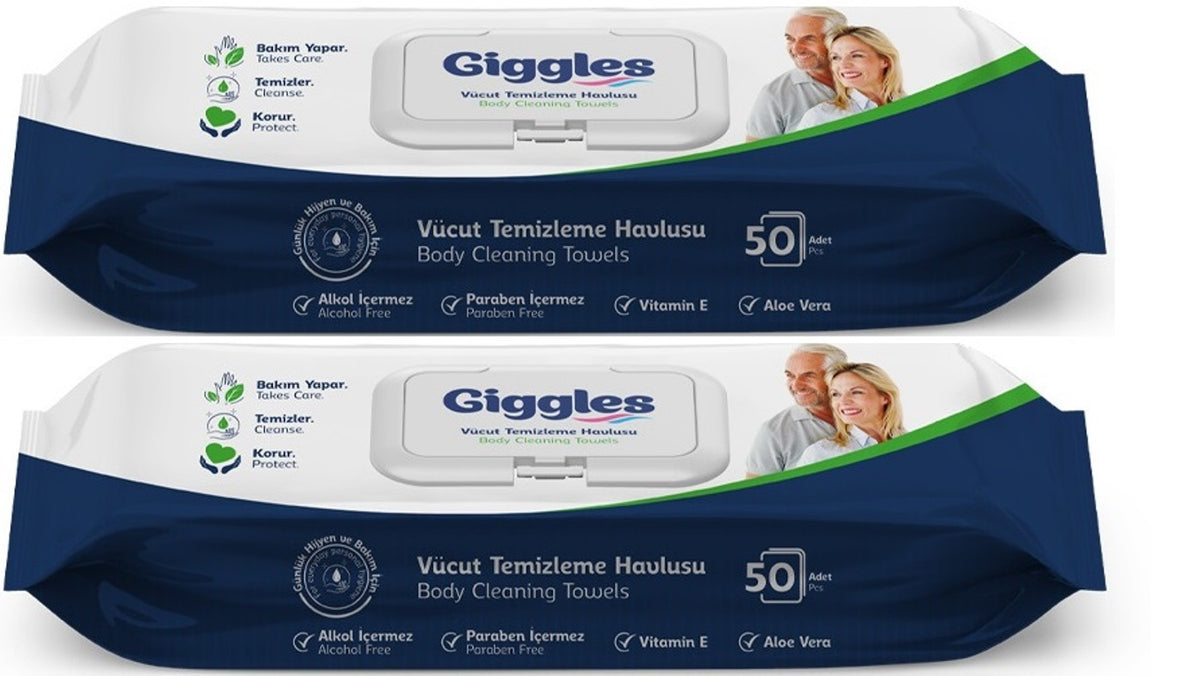 Giggles Yetişkin Vücut Temizleme Islak Mendil Havlu 100 Yaprak XL (Beyaz Sabun Kokulu) (2PK*50)
