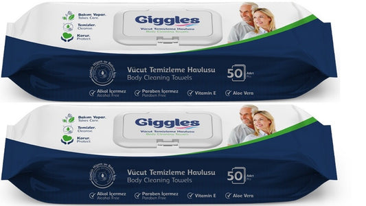 Giggles Yetişkin Vücut Temizleme Islak Mendil Havlu 100 Yaprak XL (Beyaz Sabun Kokulu) (2PK*50)