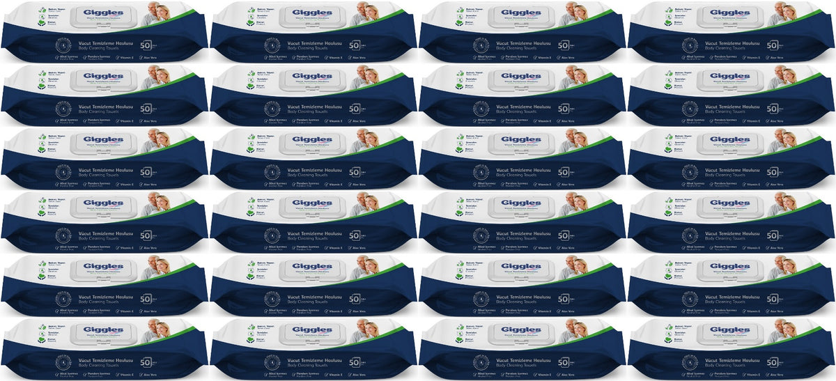 Giggles Yetişkin Vücut Temizleme Islak Mendil Havlu 1200 Yaprak XL (Beyaz Sabun Kokulu) (24PK*50)