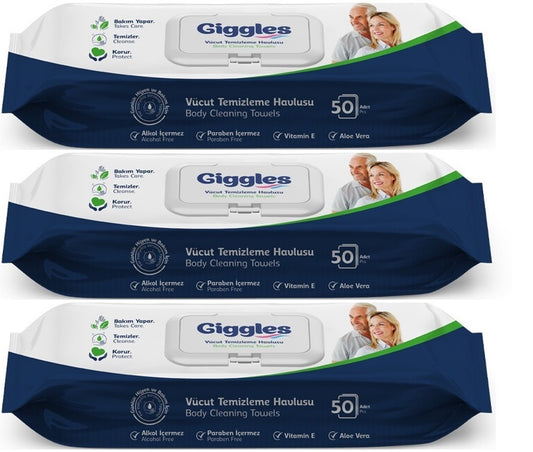 Giggles Yetişkin Vücut Temizleme Islak Mendil Havlu 150 Yaprak XL (Beyaz Sabun Kokulu) (3PK*50)