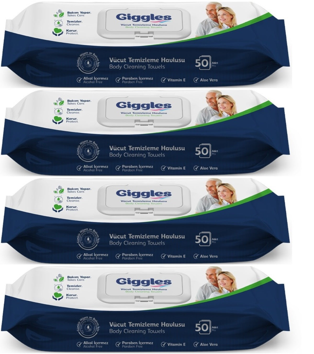 Giggles Yetişkin Vücut Temizleme Islak Mendil Havlu 200 Yaprak XL (Beyaz Sabun Kokulu) (4PK*50)