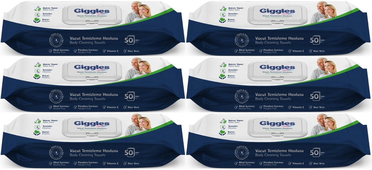 Giggles Yetişkin Vücut Temizleme Islak Mendil Havlu 300 Yaprak XL (Beyaz Sabun Kokulu) (6PK*50)