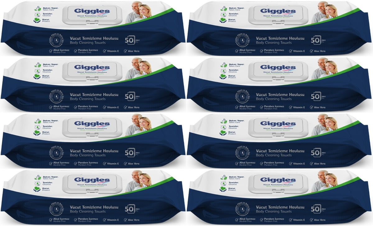 Giggles Yetişkin Vücut Temizleme Islak Mendil Havlu 400 Yaprak XL (Beyaz Sabun Kokulu) (8PK*50)