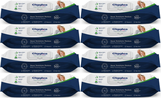 Giggles Yetişkin Vücut Temizleme Islak Mendil Havlu 400 Yaprak XL (Beyaz Sabun Kokulu) (8PK*50)