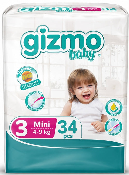 Gizmo Bebek Bezi 3 Beden 4-9+ KG Midi 34 Adet Ekonomik Pk