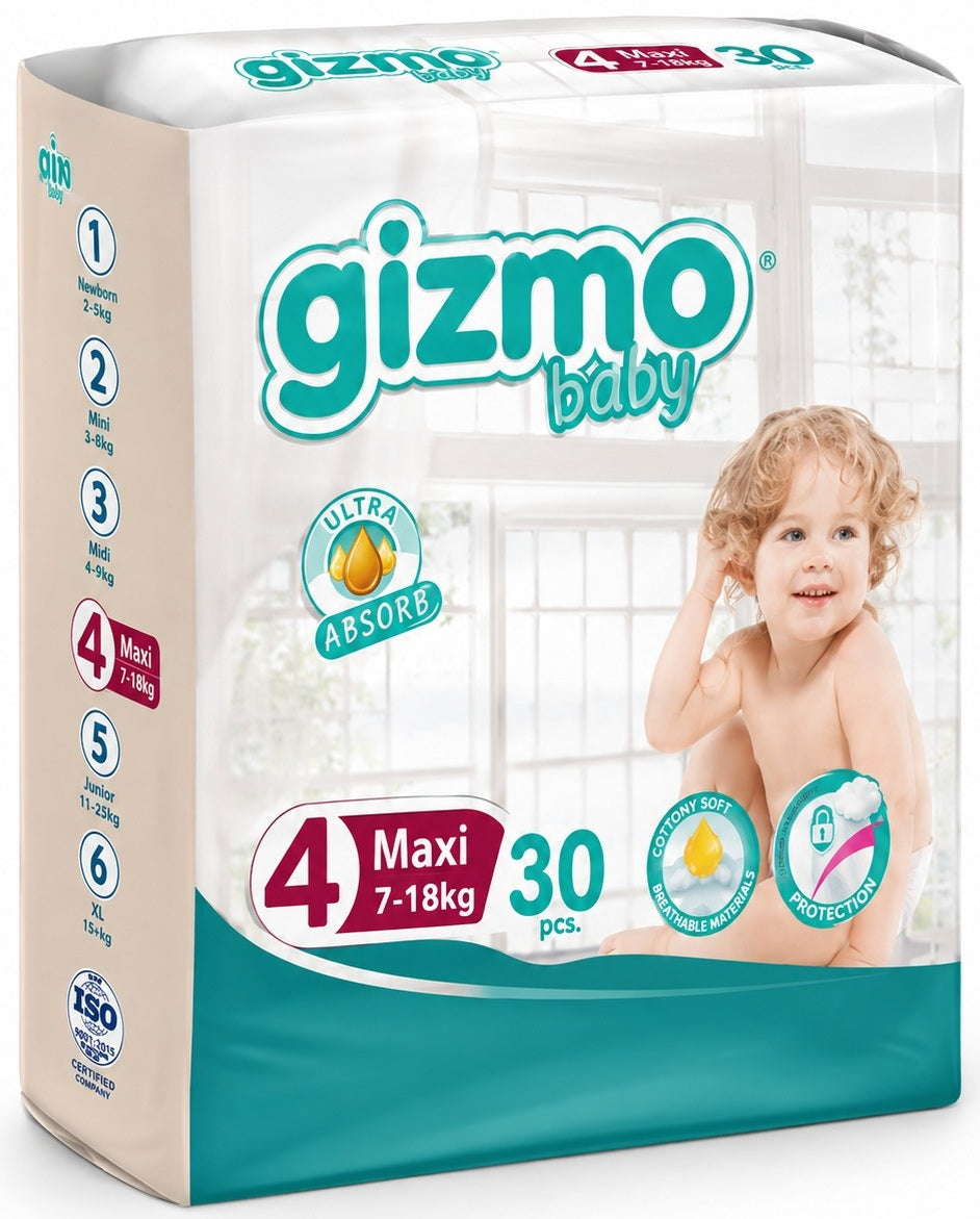 Gizmo Bebek Bezi 4 Beden 7-18 KG Maxi 30 Adet Ekonomik Pk