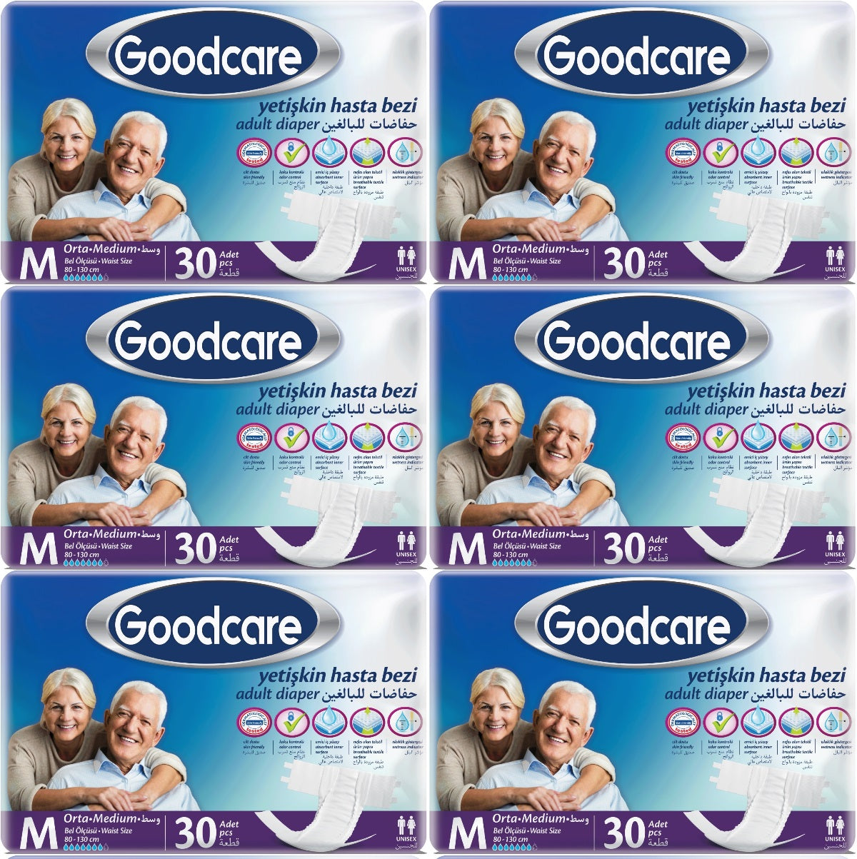 Goodcare Yetişkin Bezi Bel Bantlı Tekstil Yüzey M Medium - Orta 180 Adet (6PK*30)