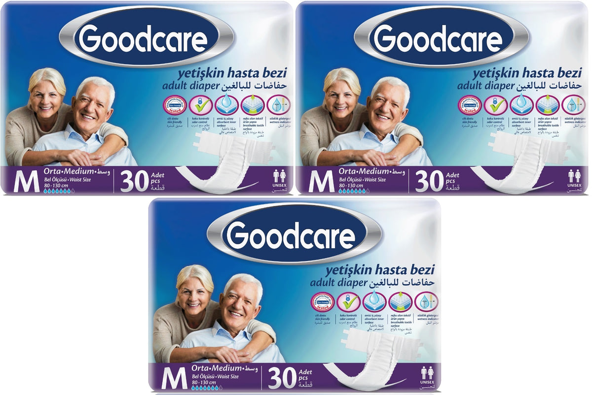 Goodcare Yetişkin Bezi Bel Bantlı Tekstil Yüzey M Medium - Orta 90 Adet (3PK*30)