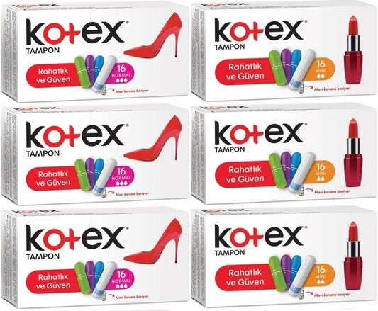 Kotex Tampon Normal - Mini 96 Lı Karma Set (6PK*16)