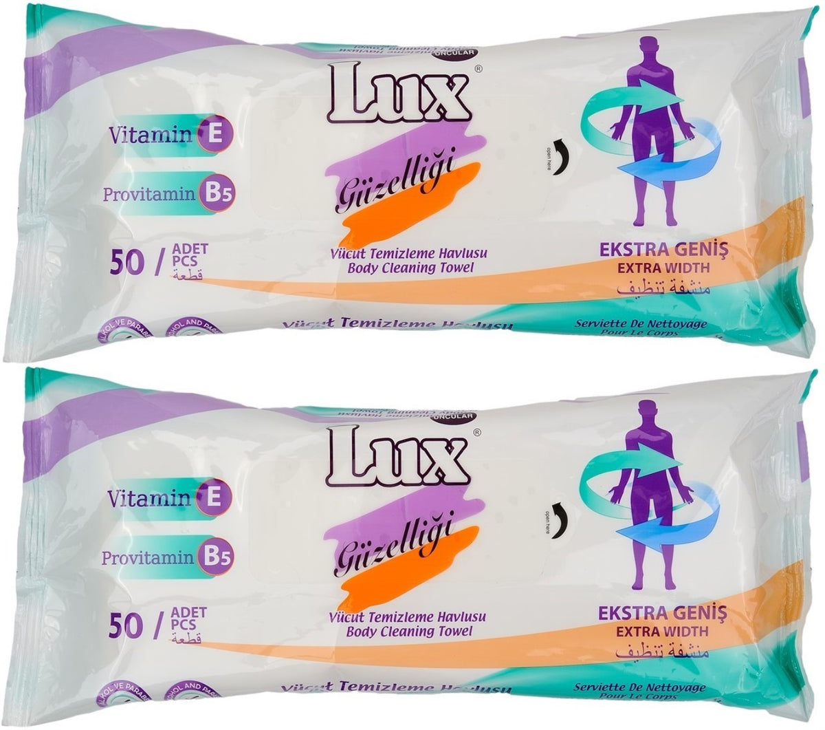 Lux Yetişkin Vücut Temizleme Islak Mendil Havlu 50 Yaprak XL (2 Li Set)