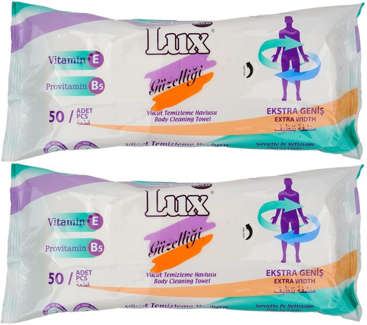 Lux Yetişkin Vücut Temizleme Islak Mendil Havlu 50 Yaprak XL (2 Li Set)