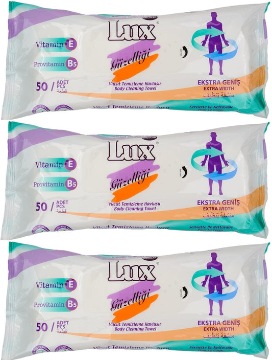 Lux Yetişkin Vücut Temizleme Islak Mendil Havlu 50 Yaprak XL (3 Lü Set)