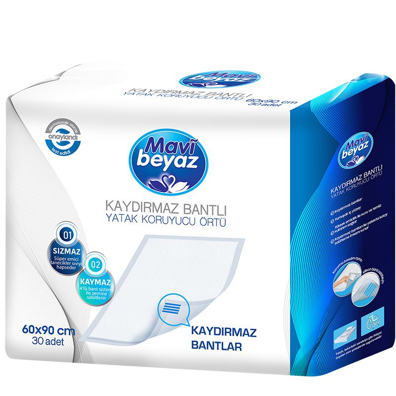 Mavi Beyaz Yetişkin Alt Açma Yatak Koruyucu Örtü 60*90CM (İç Adet 30 Adet) Kaydırmaz Bantlı