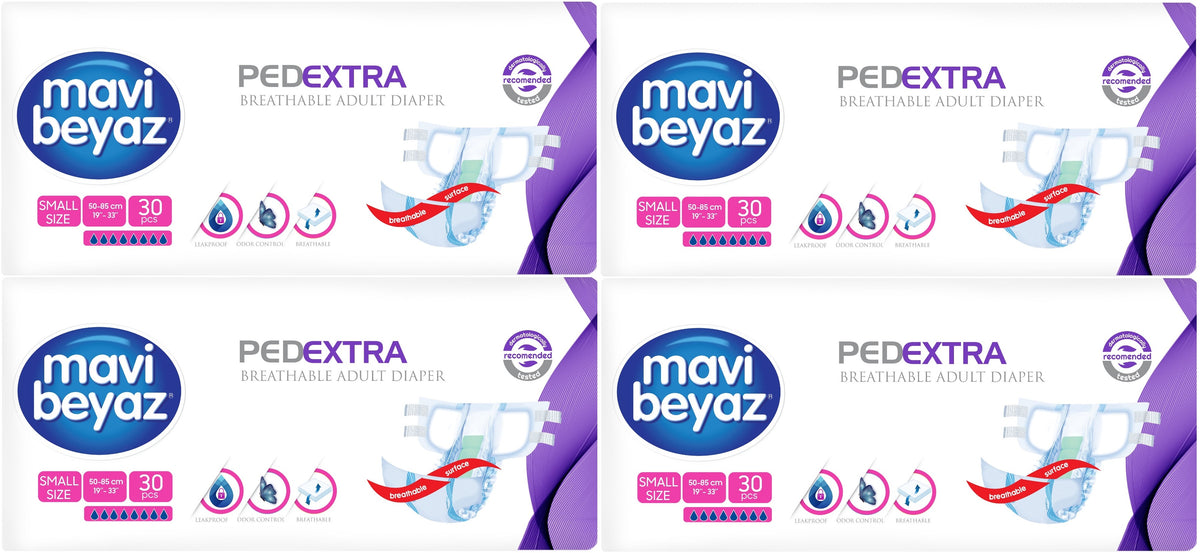 Mavi Beyaz Ped Ekstra Tekstil Yüzeyli Bel Bantlı Yetişkin Bezi S - Small - Küçük 120 Adet