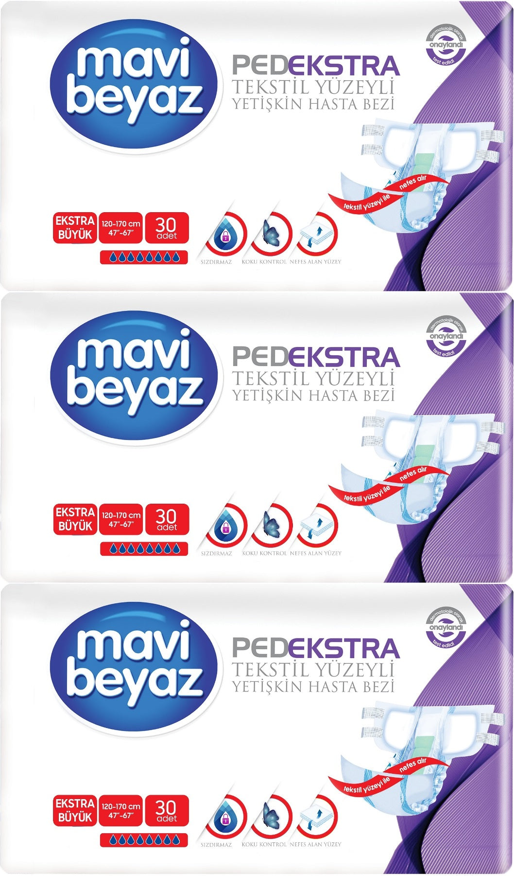 Mavi Beyaz Ped Ekstra Tekstil Yüzeyli Bel Bantlı Yetişkin Bezi XL -Extra Large -Ekstra Büyük 90 Adet