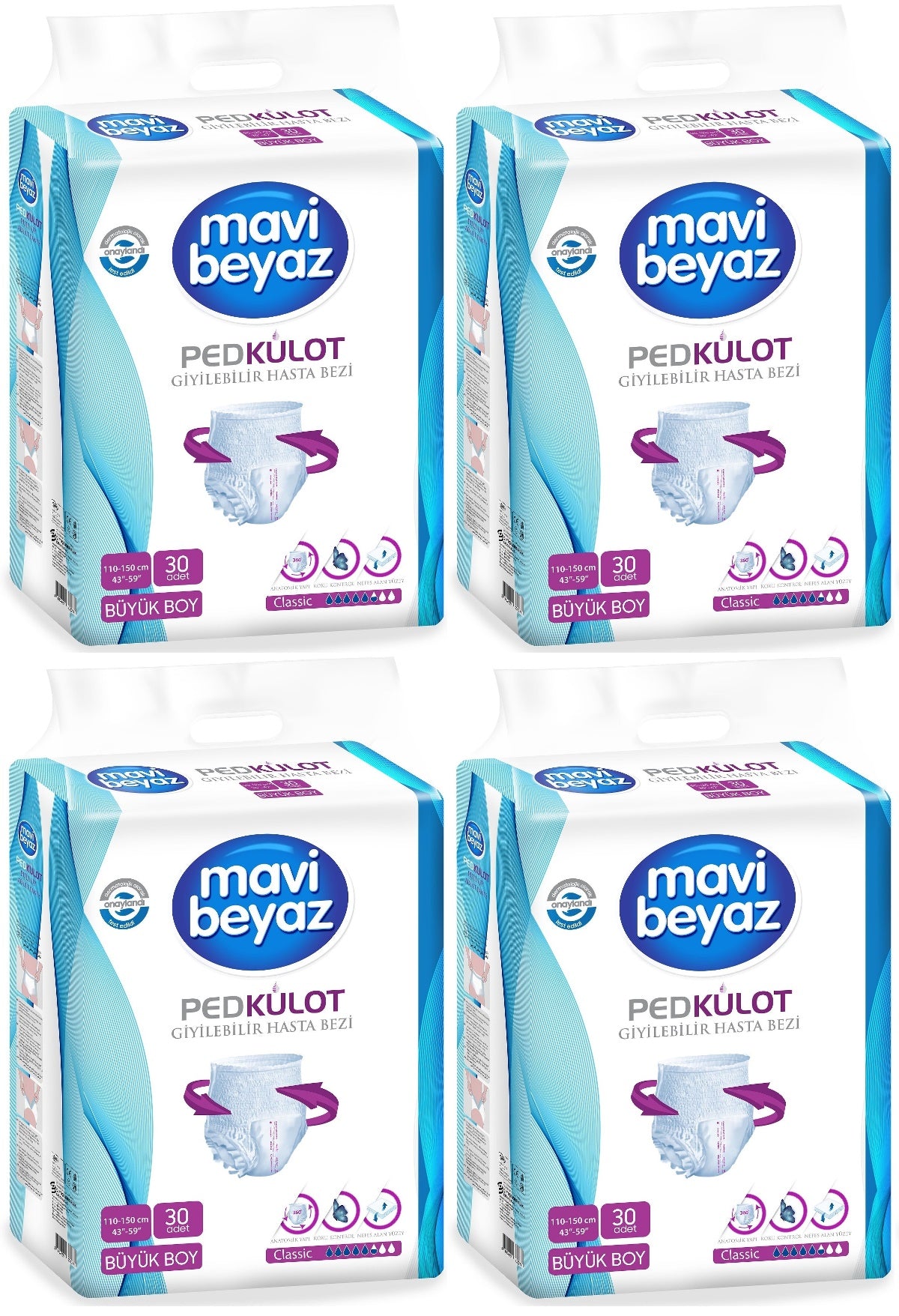Mavi Beyaz Ped Emici Külot Yetişkin Bezi L - Large - Büyük 120 Adet