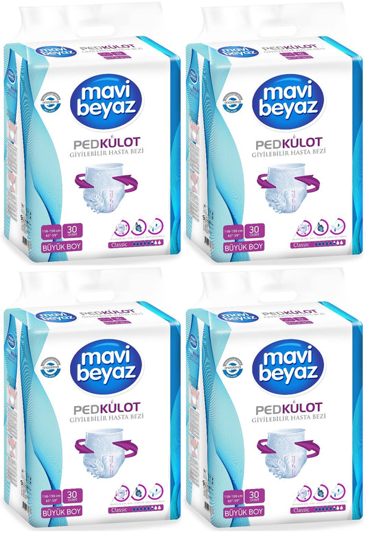 Mavi Beyaz Ped Emici Külot Yetişkin Bezi L - Large - Büyük 120 Adet