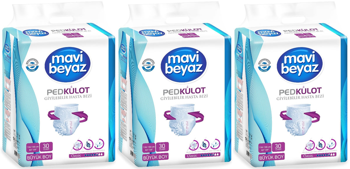 Mavi Beyaz Ped Emici Külot Yetişkin Bezi L - Large - Büyük 90 Adet
