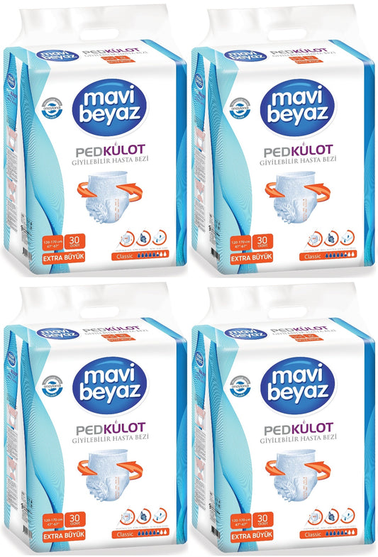 Mavi Beyaz Ped Emici Külot Yetişkin Bezi XL - Extra Large - Ekstra Büyük 120 Adet