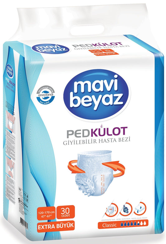 Mavi Beyaz Ped Emici Külot Yetişkin Bezi XL - Extra Large - Ekstra Büyük (30 Adet)