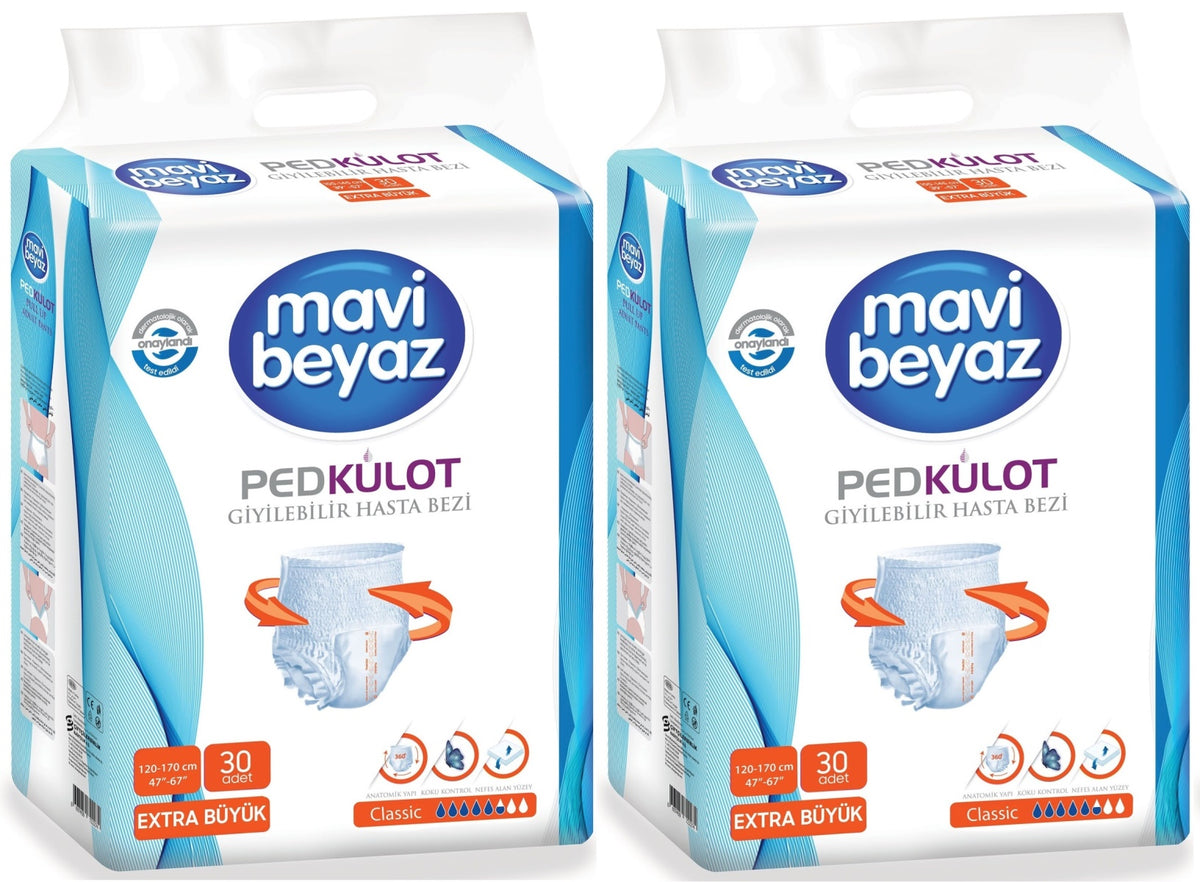 Mavi Beyaz Ped Emici Külot Yetişkin Bezi XL - Extra Large - Ekstra Büyük 60 Adet