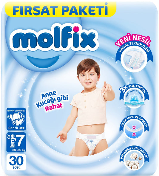 Molfix Bebek Bezi 7 Beden 20-30 KG XX Large 30 Adet Fırsat Pk