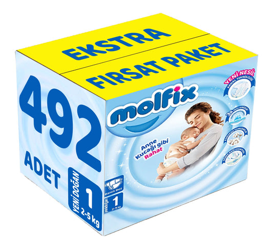 Molfix Bebek Bezi 1 Beden 2-5 KG Yeni Doğan 492 Adet Ekstra Fırsat Pk