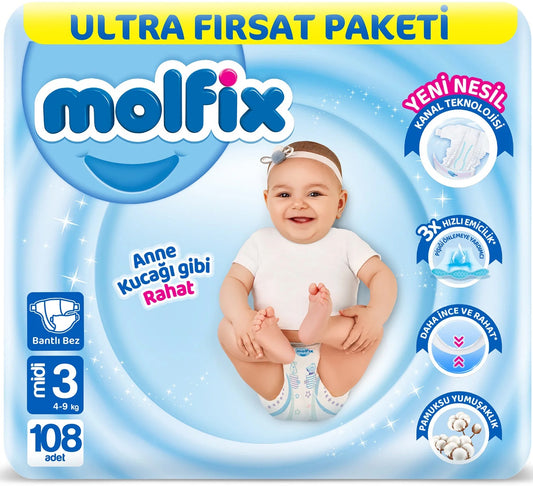 Molfix Bebek Bezi 3 Beden 4-9 KG Midi 108 Adet Ultra Fırsat Pk