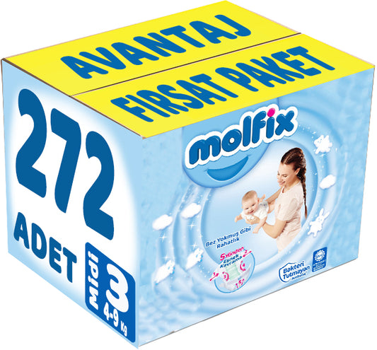 Molfix Bebek Bezi 3 Beden 4-9 KG Midi 272 Adet Avantaj Fırsat Pk